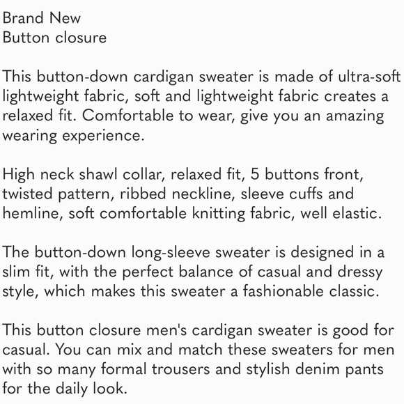 Men's Cardigan Sweater Cable Knitted Slim Fit Grey - Picture 6 of 6